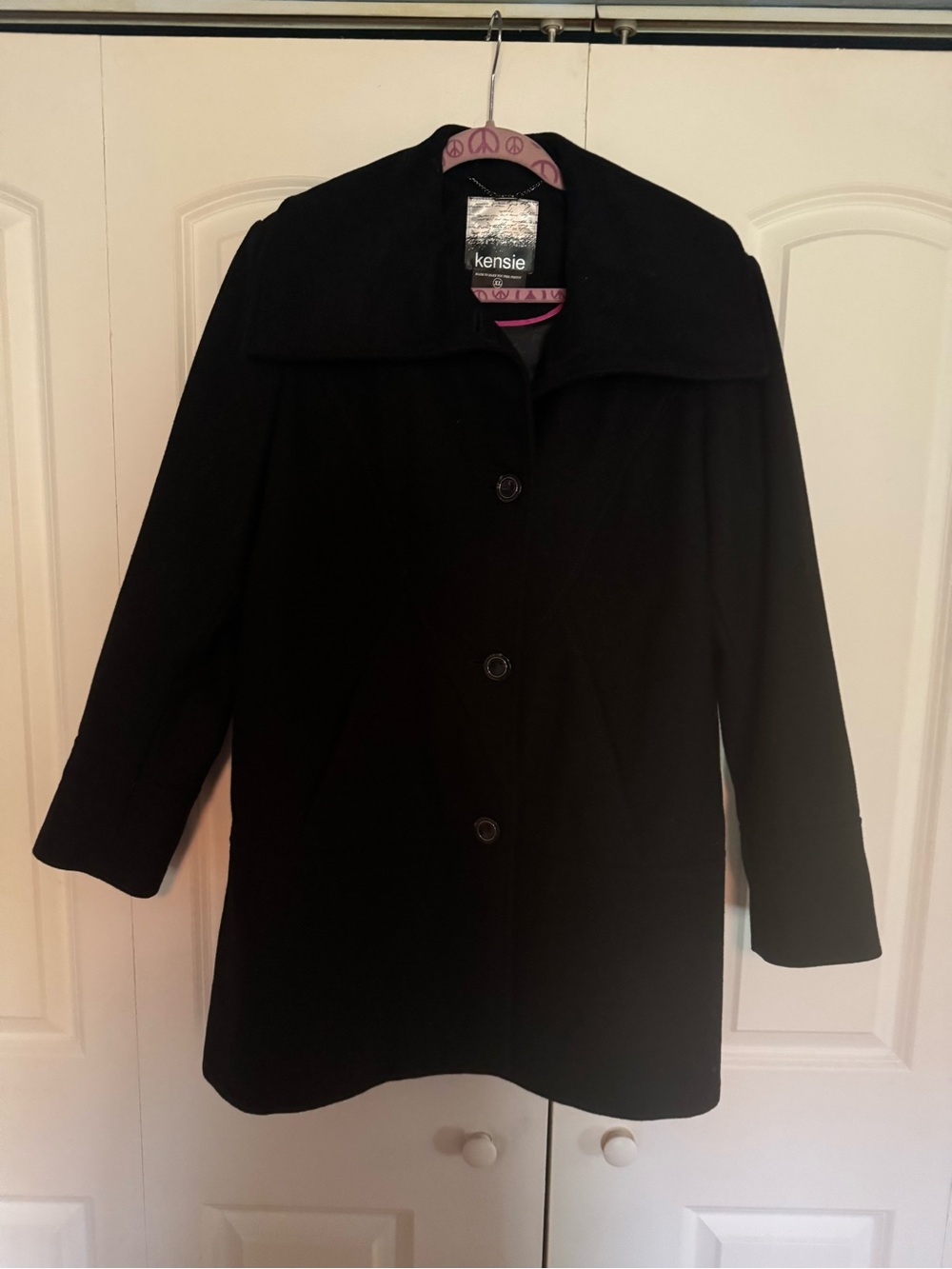 Kensie Women's Black Pea Coat with Wide Collar
